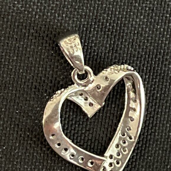 Sterling Silver NFTH Pave Heart Pendant Open Design Sparkle 1” Gift - Picture 3 of 5